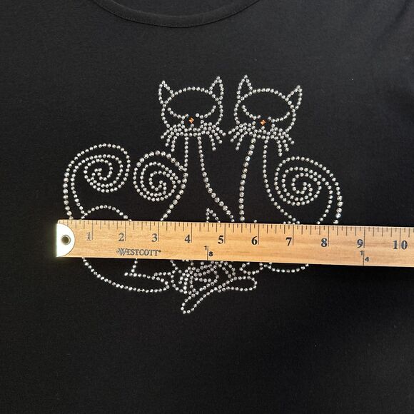 Halloween Rhinestone Cat Shirt Womens 1X 3/4 Sleeve Top Sparkly Cat Lover - Picture 5 of 11